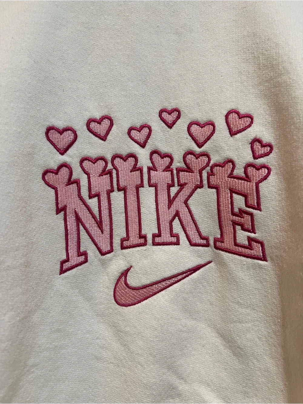 Custom Nike White Crewneck Sweatshirt with Pink Heart Logo - Picture 2 of 4